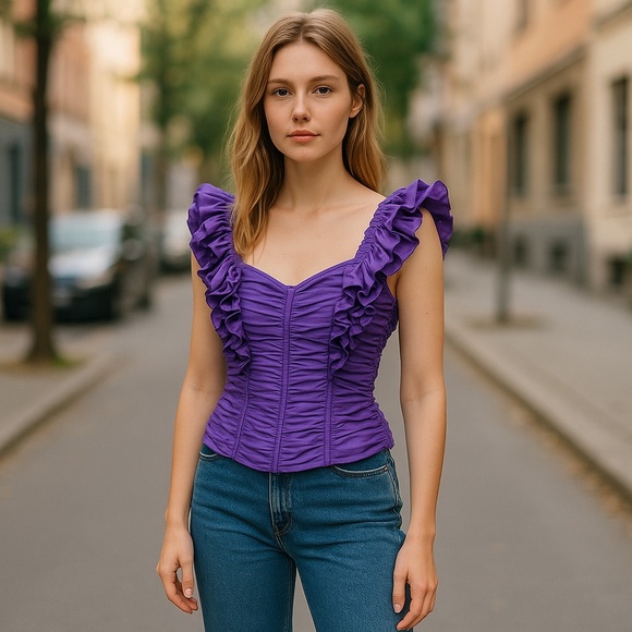 NWOT Purple Ruffled Women's Corset Top - Picture 1 of 16
